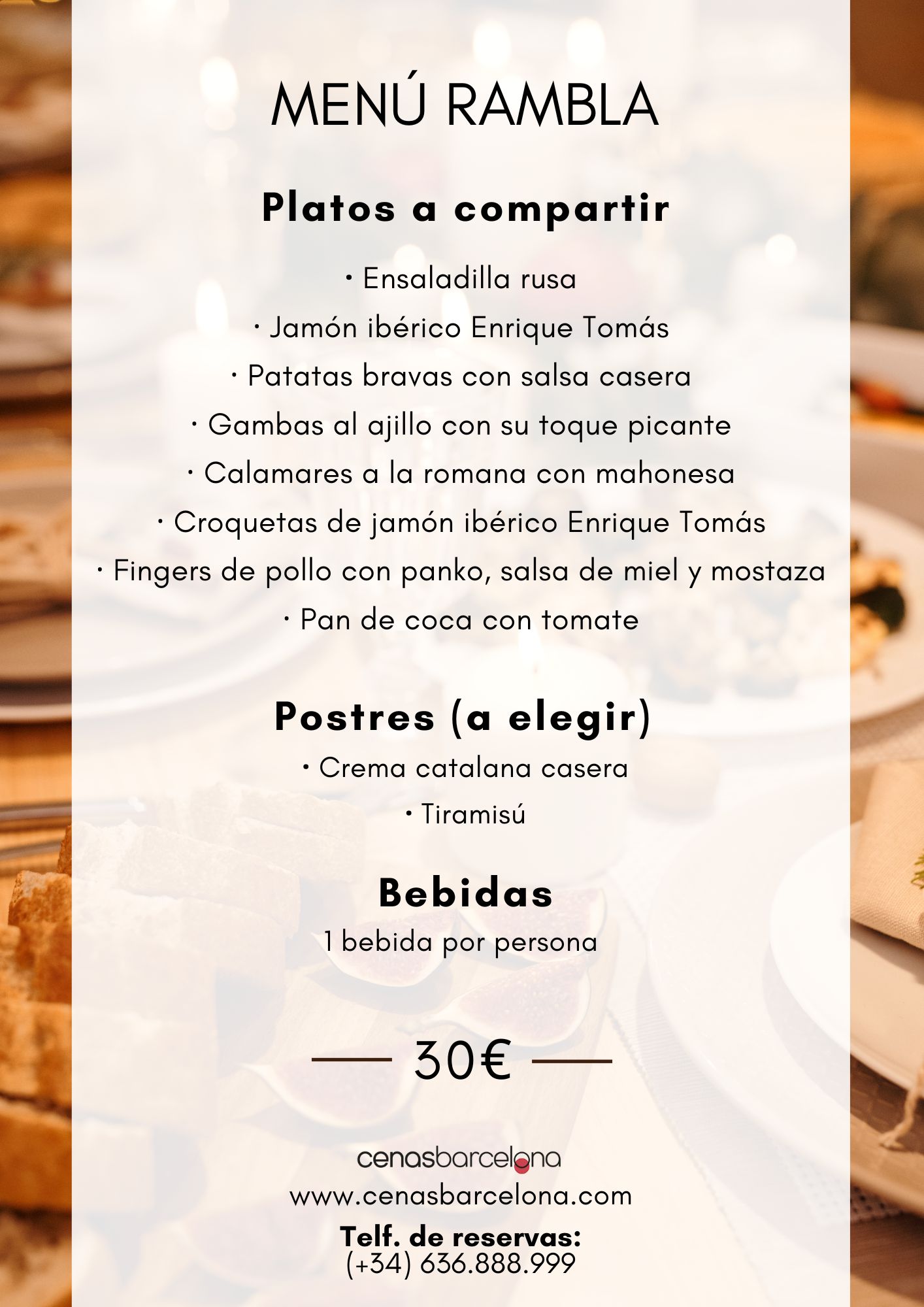 Menú de Rambla 2024 | Restaurantes Originales | Cenas Barcelona