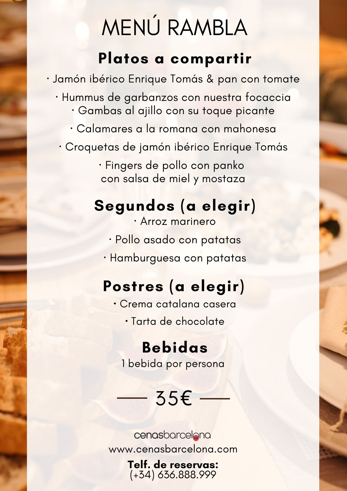 Menú de Rambla 2024 | Restaurantes Originales | Cenas Barcelona