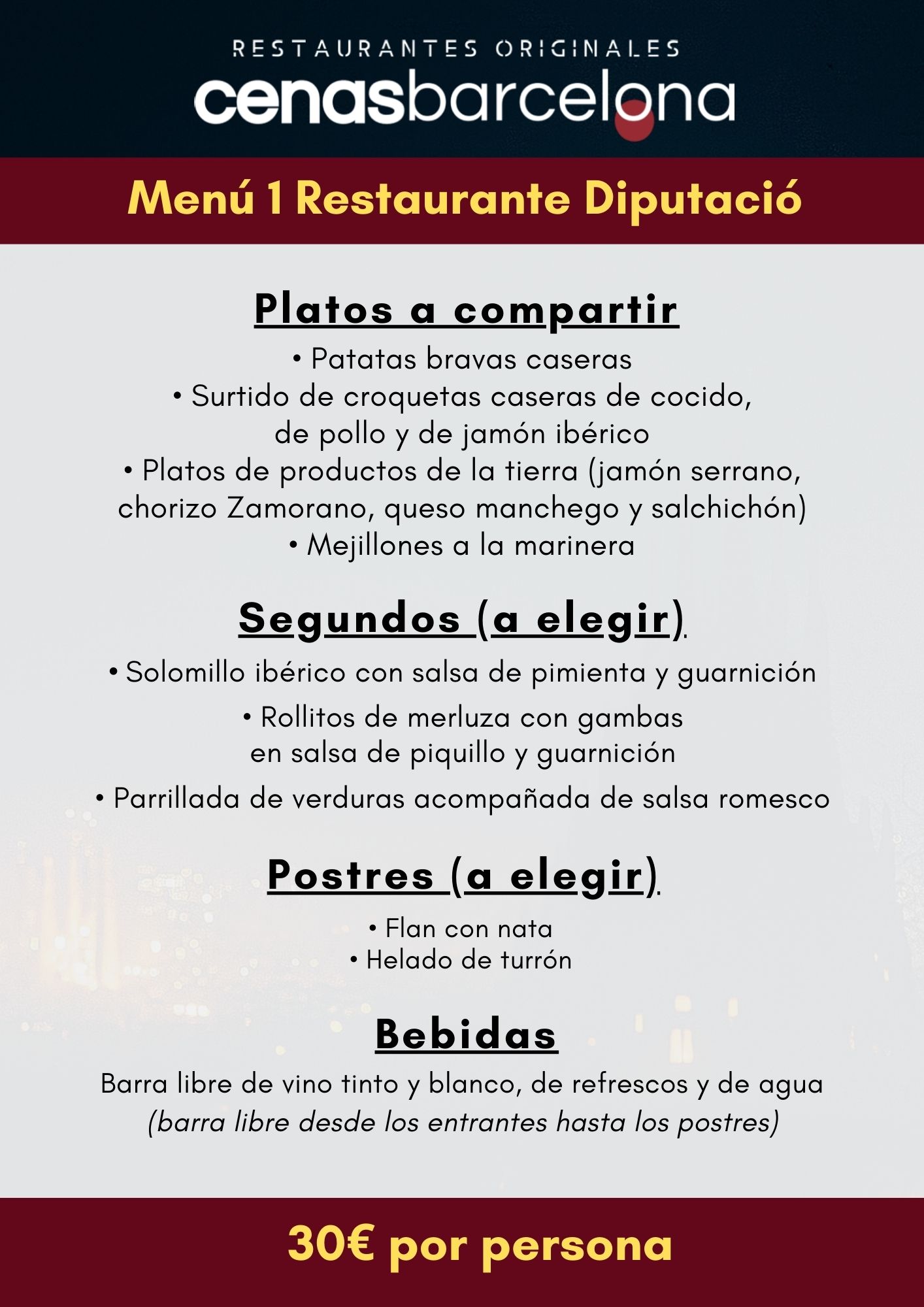 Menú 1 Restaurante Diputació | Restaurantes Originales | Cenas Barcelona
