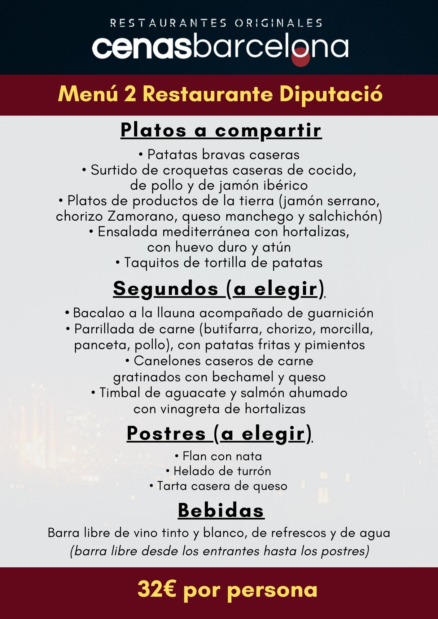 Menú 2 Restaurante Diputació | Restaurantes Originales | Cenas Barcelona