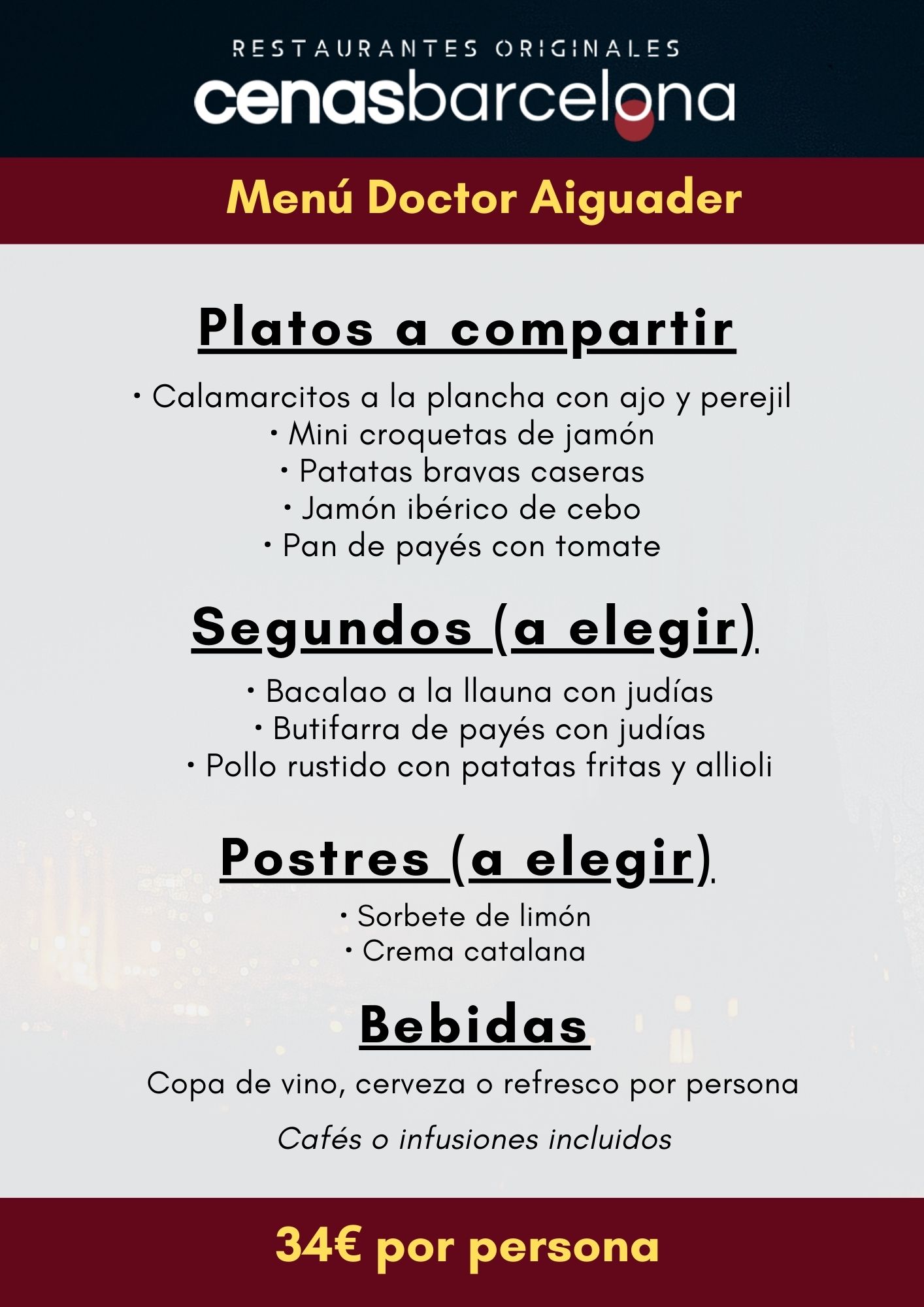 Menu Doctor Aiguader | Cenas Barcelona | Restaurantes Originales