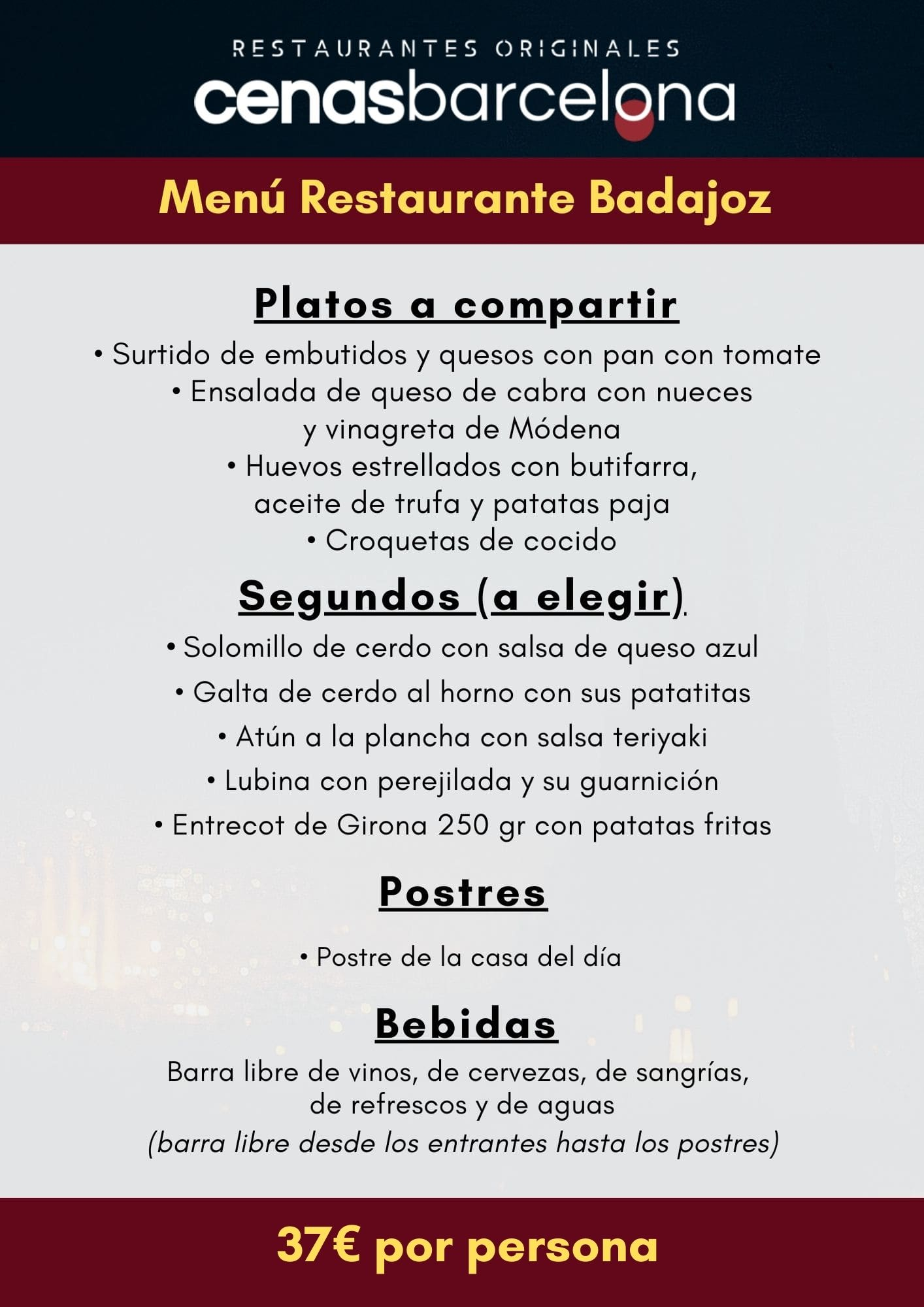 Menu Restaurante Badajoz | Cenas Barcelona | Restaurantes Originales