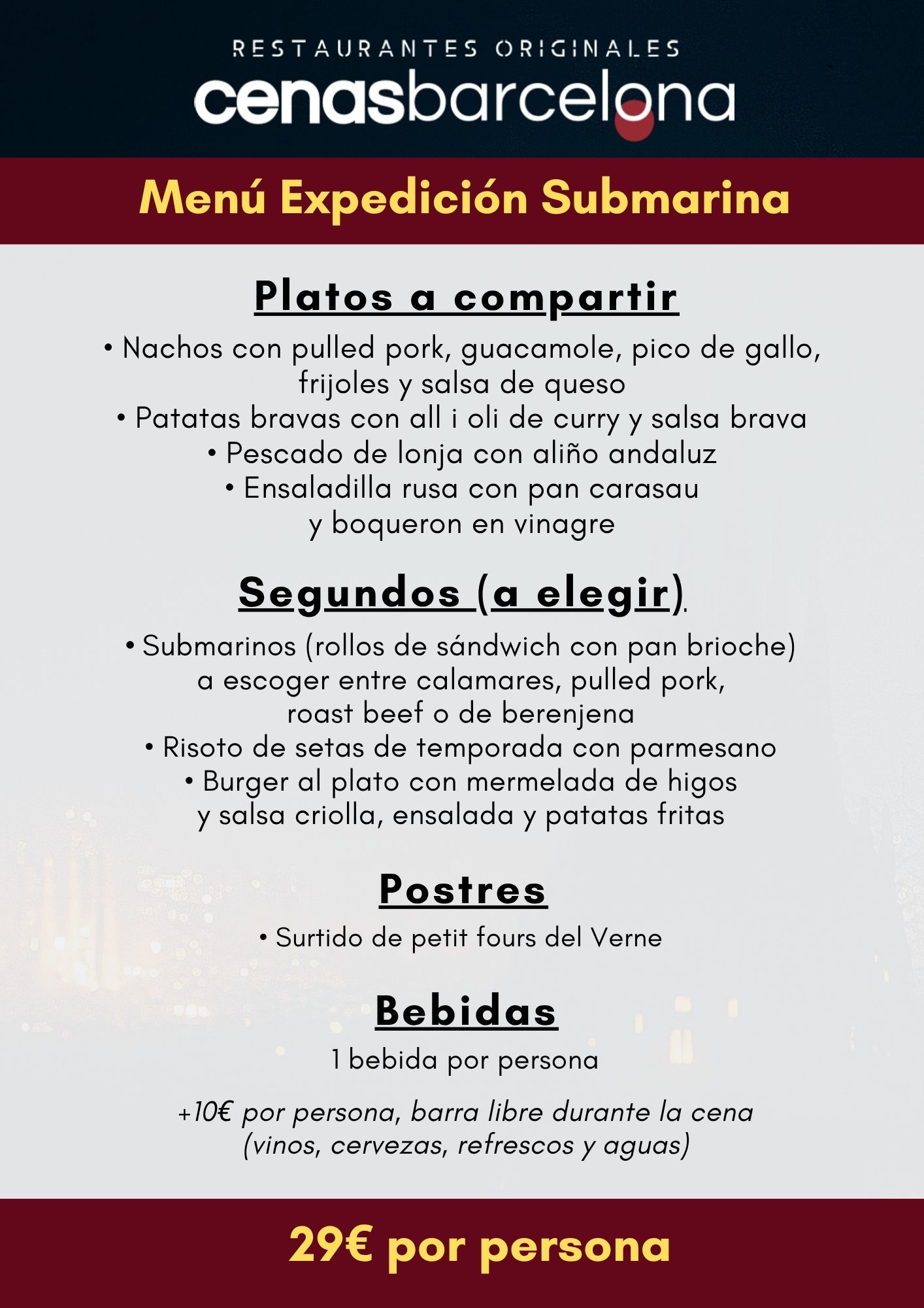 Menú Expedición Submarina | Restaurantes Originales | Cenas Barcelona